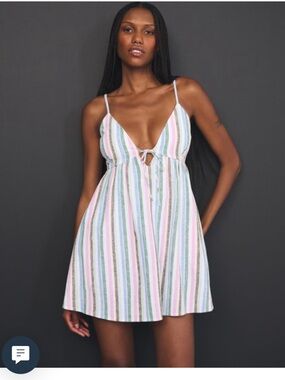 Abercrombie & Fitch Bra-Free Linen-Blend Tie-Front Skort Dress Medium Tall NWT M